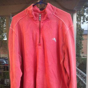 TOMMY BAHAMA Mens XL Sweater 1/4 Zip Coral Patterned Merlin